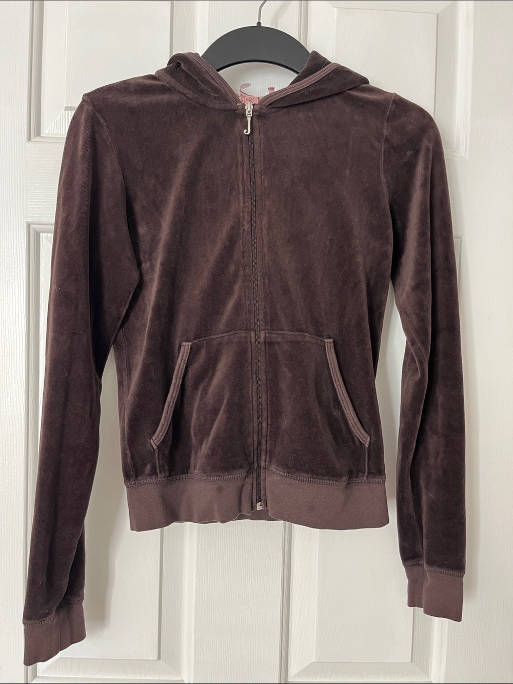 Vintage Juicy Couture Brown Velour Zip Up Hoodie Jacket Y2K J Pull Size Small